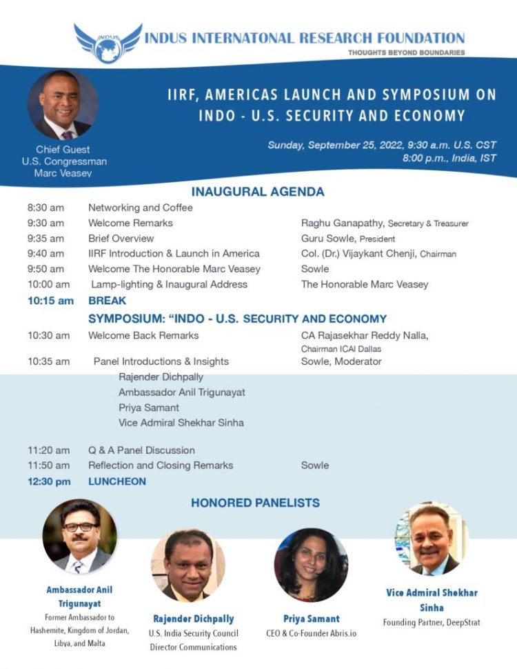 INDUS INTERNATIONAL RESEARCH FOUNDATION LAUNCHES IIRF AMERICAS – Symposium On Indo/us Trade Economy In Emerging World – Program & Link To Join Online
